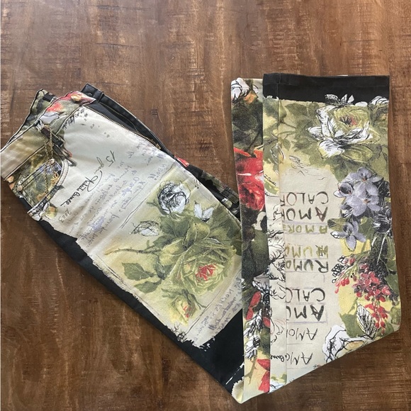 Vintage Roberto Cavalli Love Letter Jeans Print Pants Graphic Note XS - Picture 1 of 14